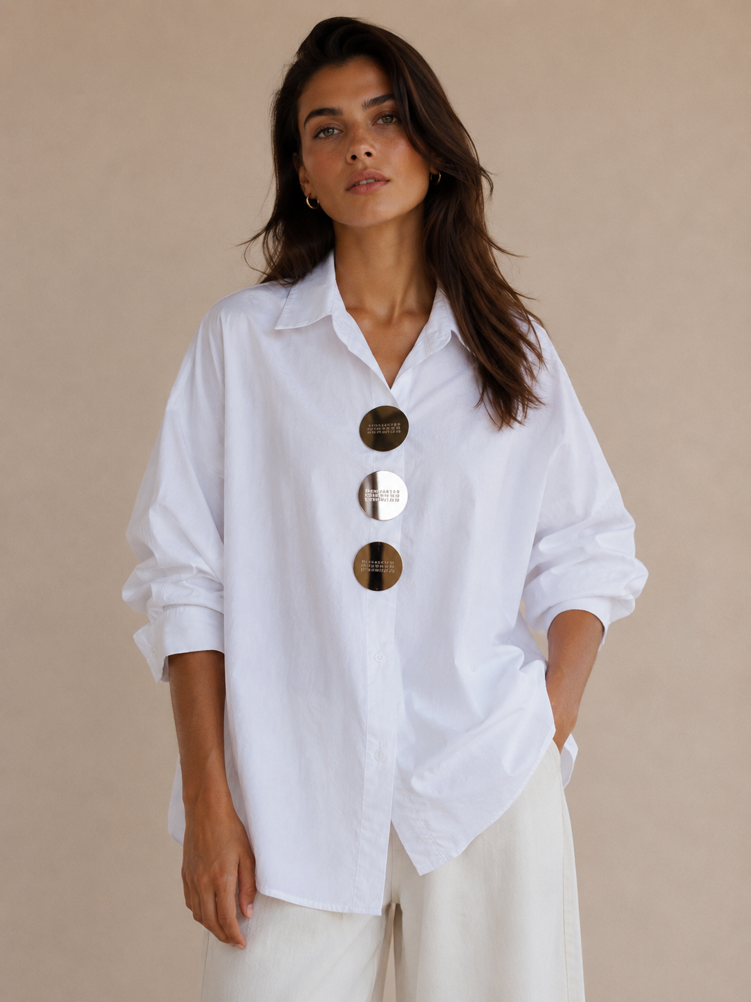 Oversized shirt with jeweled buttons - YSEA