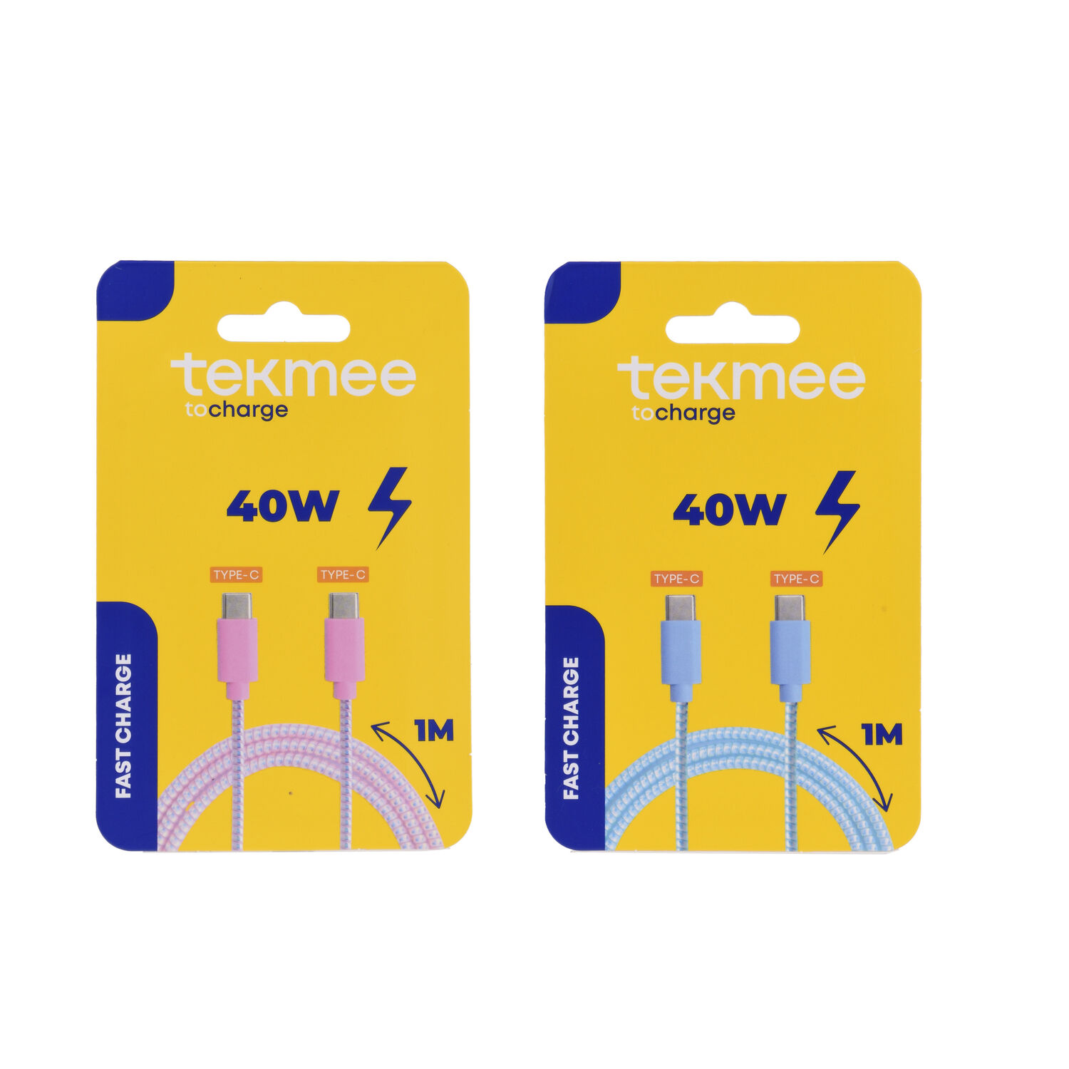 Câble USB-C vers USB-C 40W Effet Laser Bleu/Rose Tekmee – 1 m