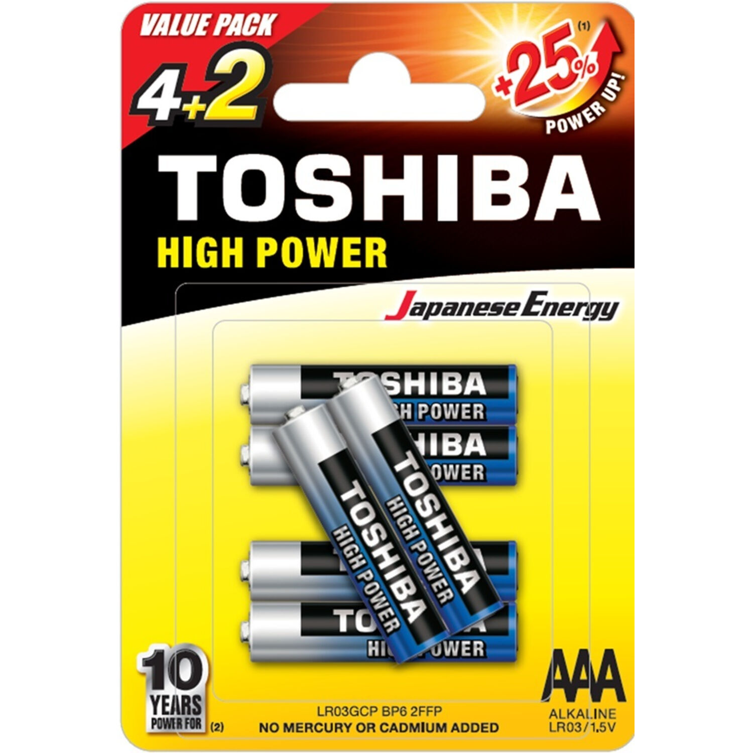 Toshiba Hochleistungs-AAA-Alkaline-Batterien – 6er-Pack (4+2 gratis)