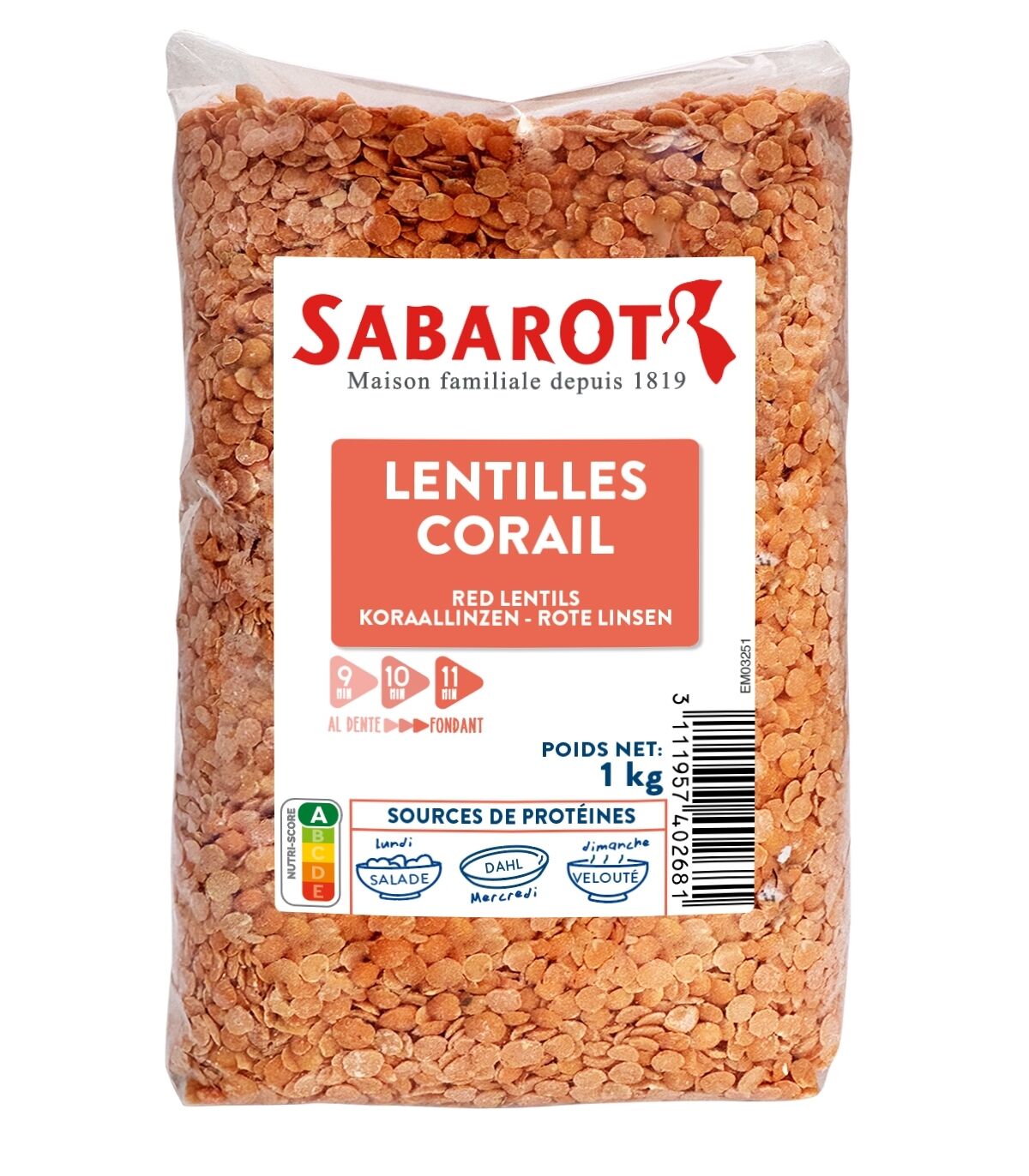 Lentilles corail - Sachet de 1kg - Sabarot