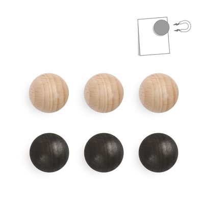 Assortment of 24 small wooden magnetic balls - natural and black