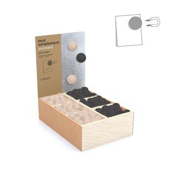 Présentoir plein de 180 petites boules magnétiques en bois - naturel et noir + présentoir offert 1