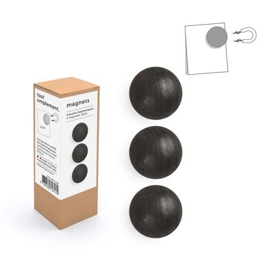 Schachtel mit 3 kleinen magnetischen Holzkugeln – schwarz