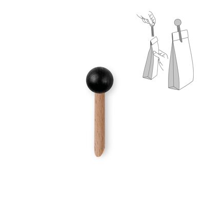 wooden bag clip - black