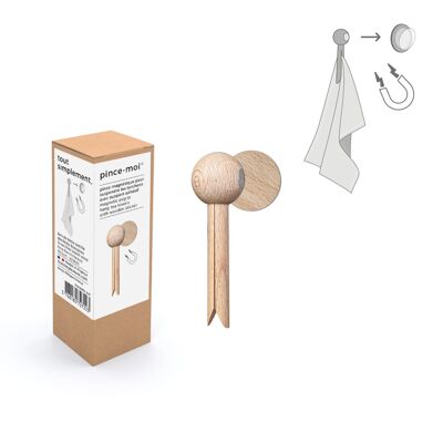 magnetic wooden clip for hanging tea towels - natural