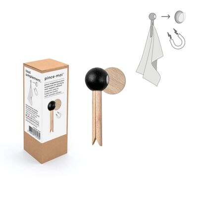 magnetic wooden clip for hanging tea towels - black