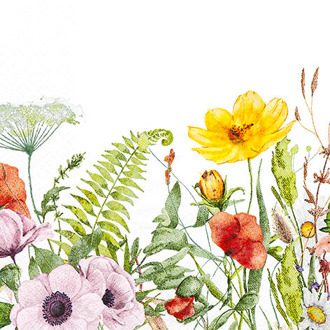 Summer lunch napkins, flower meadow design "Field of Flowers", 20 pieces per pack