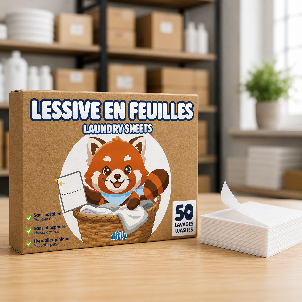 Lessive en feuilles Nitly, 50 lavages, sans paraben ni phosphate