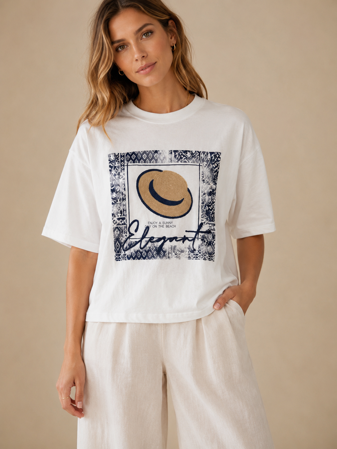 Seaside-inspired printed T-shirt - NINA