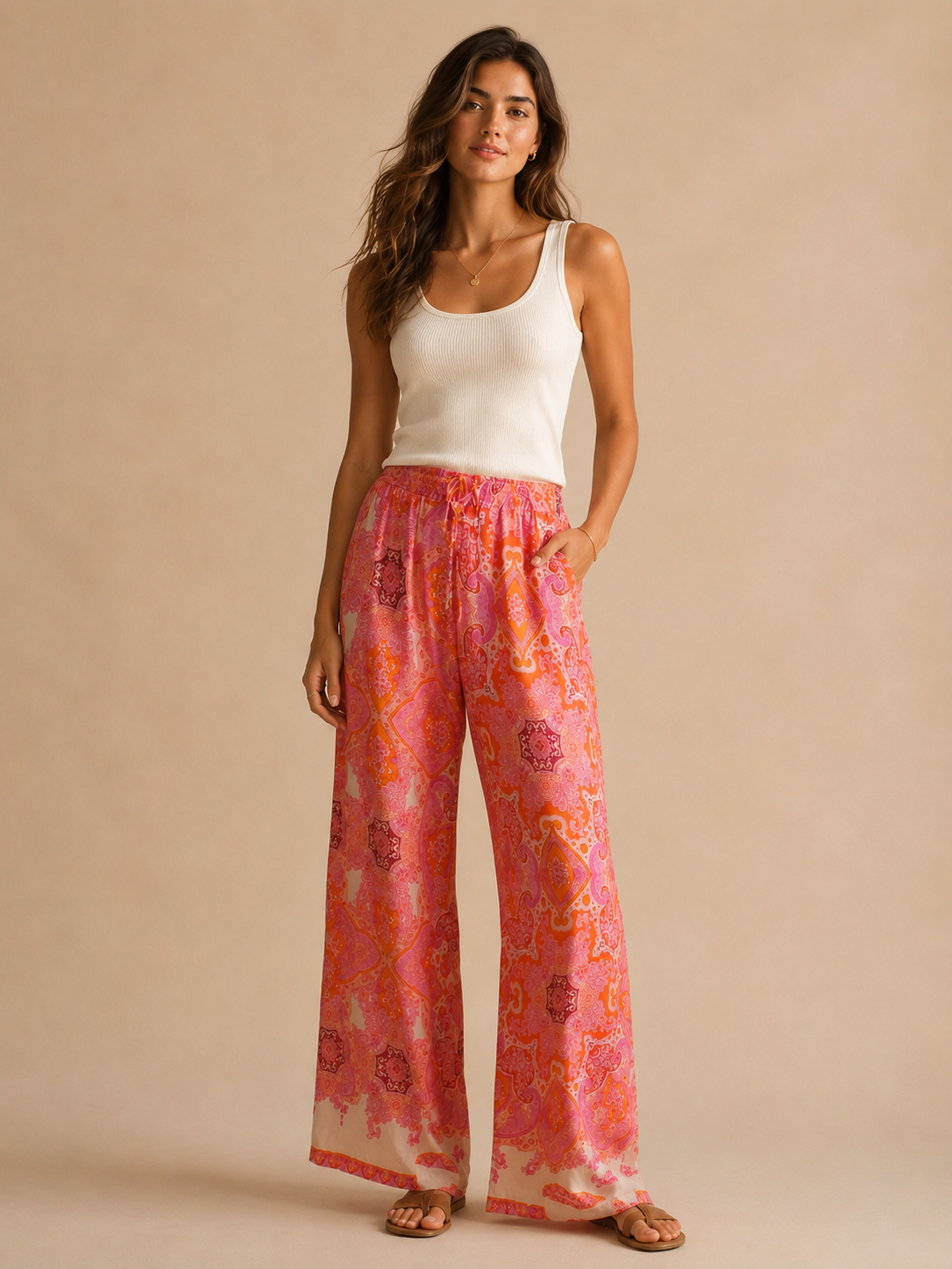 Flowy Bohemian Print Trousers - MAYLIS
