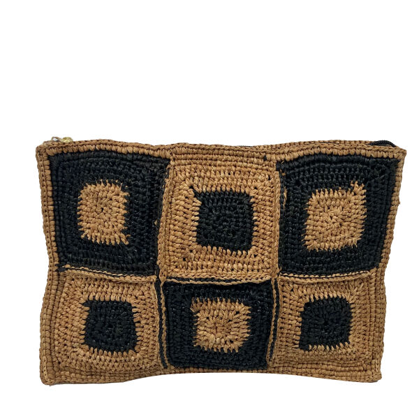 Geometric patterned raffia clutch - Mamiri