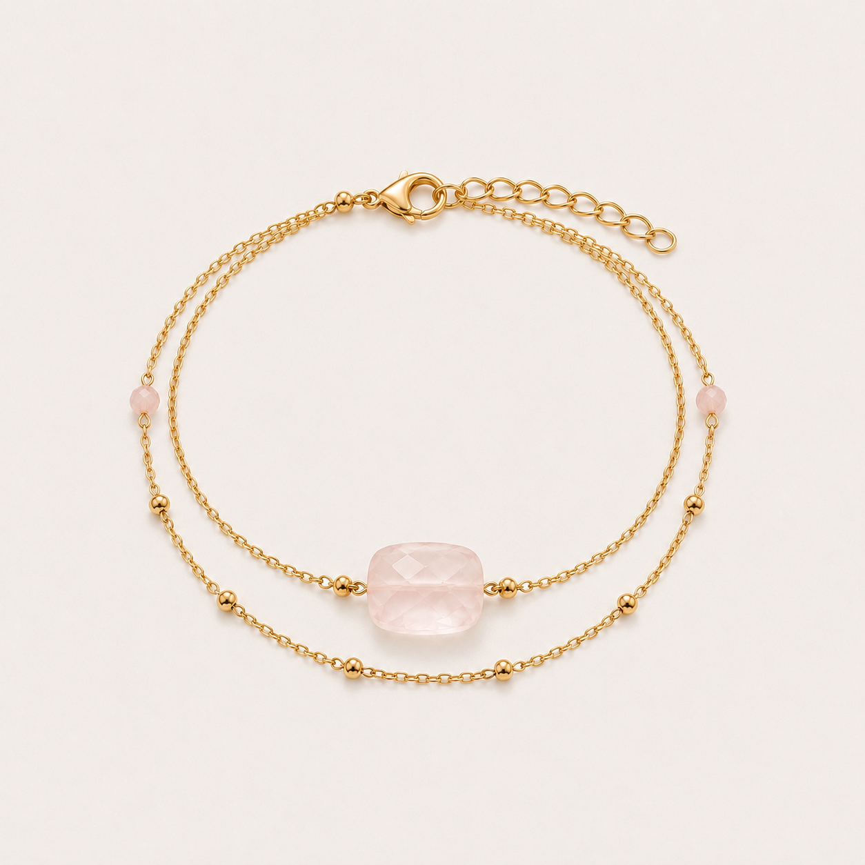 Bracelet Double Rang Pierre Naturelle et acier doré