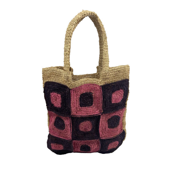 Geometric patterned raffia tote bag - Mubiri