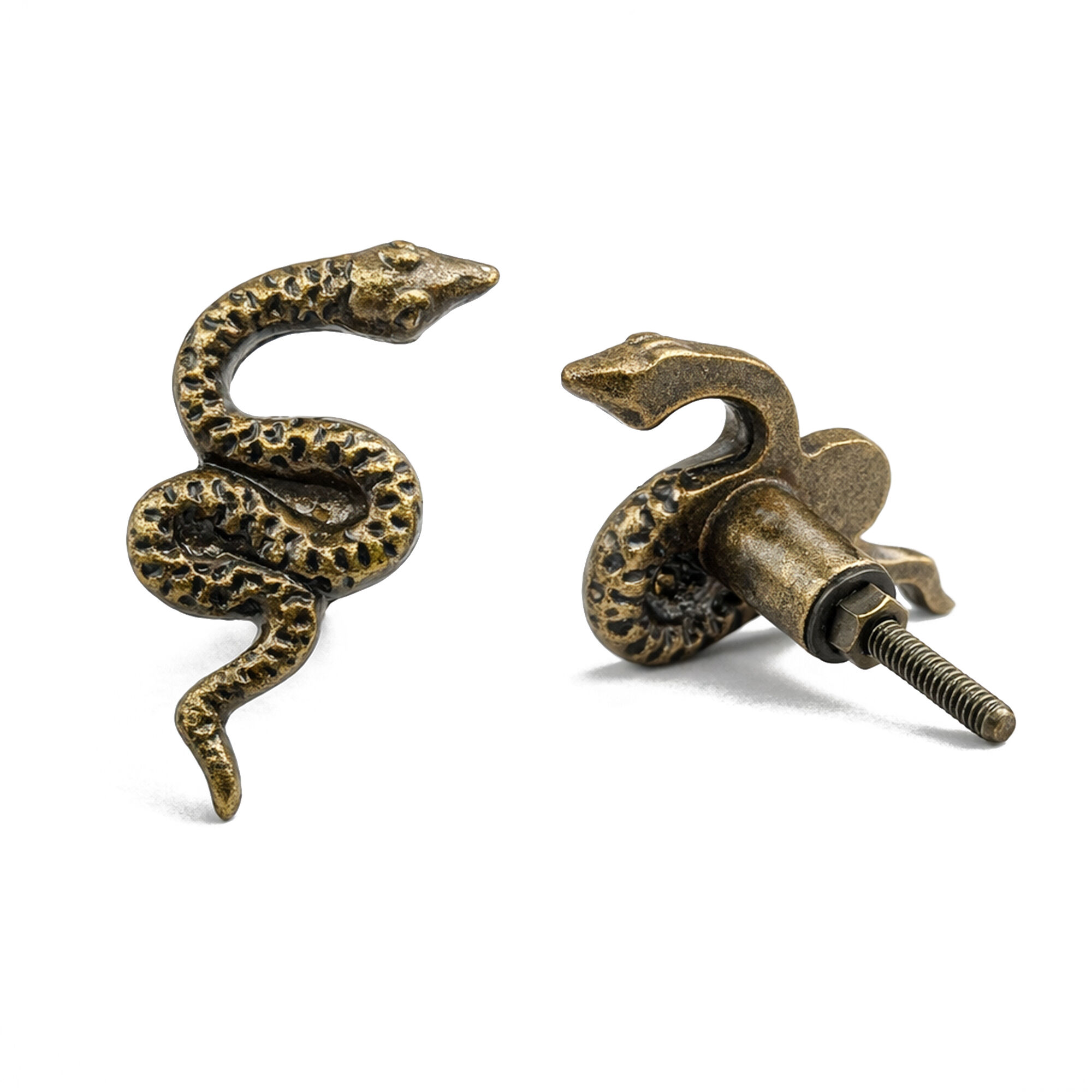 Pomello per cassetto a forma di serpente in ottone anticato