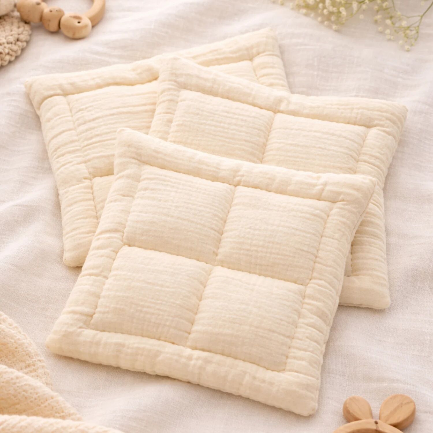Set of 3 Baby Pillows | Merino Wool & Cotton Muslin