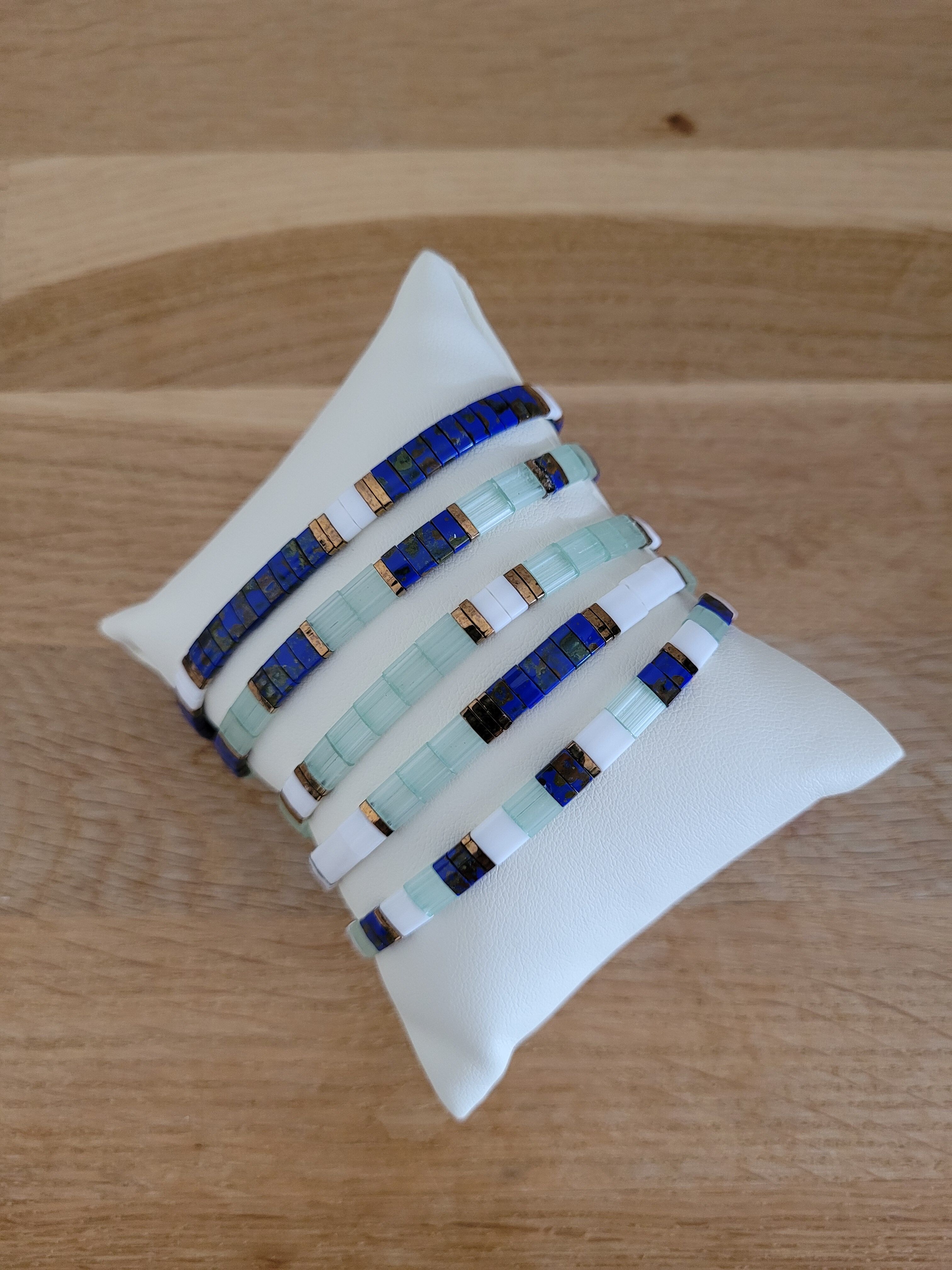 TILA - 5 bracelets - Bleu picasso et Vert silk -  Eté