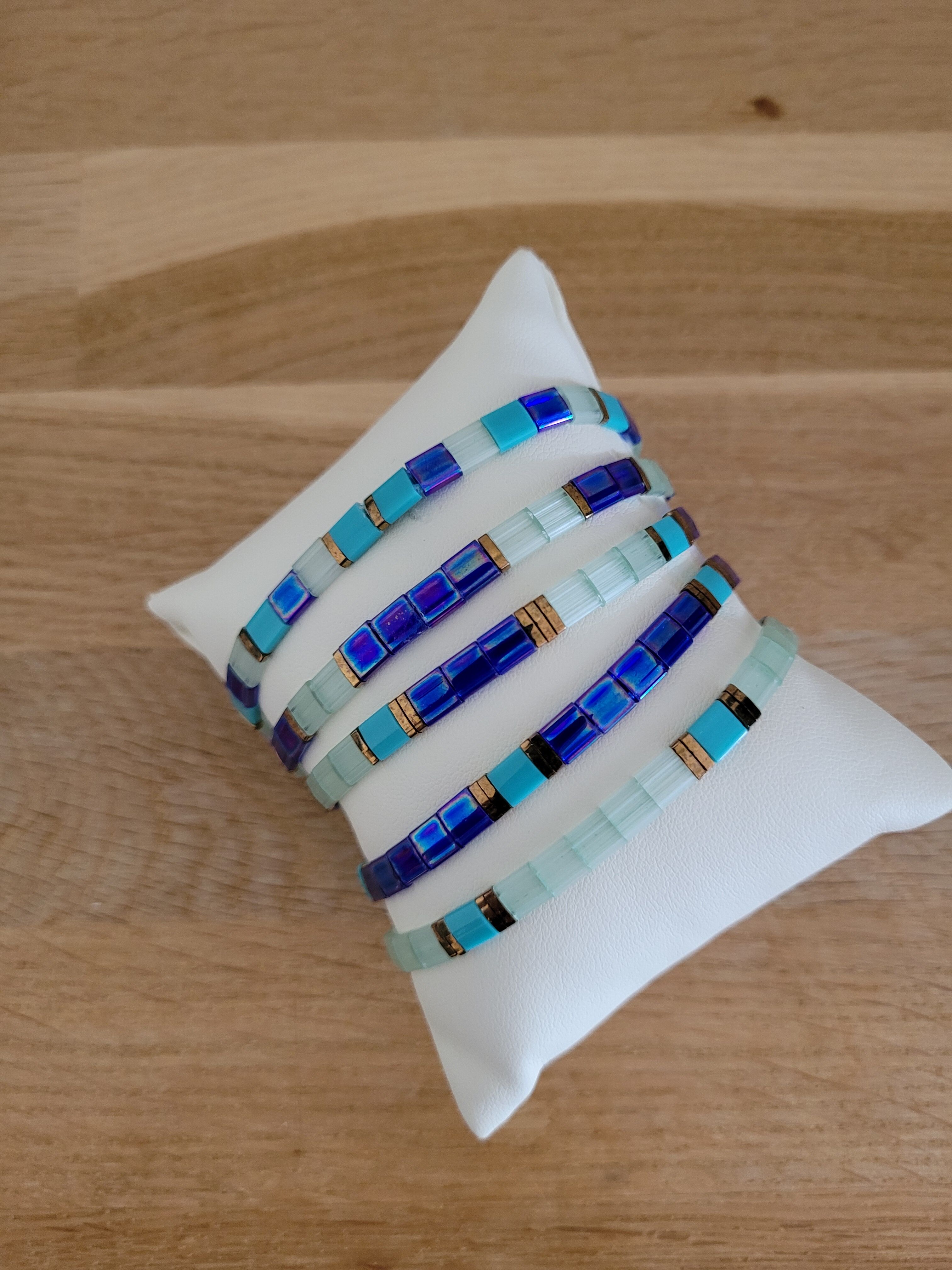 TILA - 5 bracelets - Bleu cobalt et vert silk - Eté