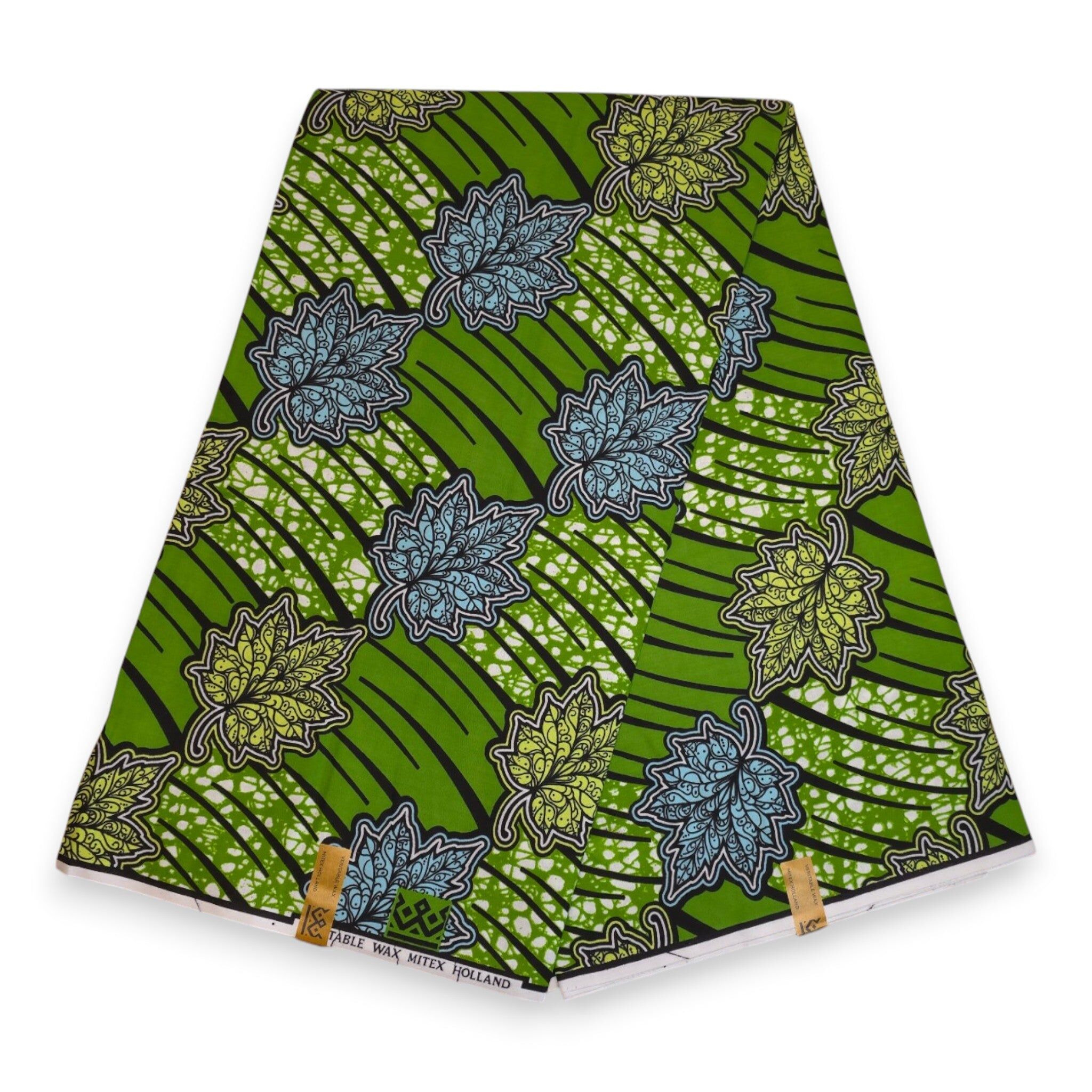 6 Yards - African Wax print fabric - Green Maple Leaf - 100% cotton