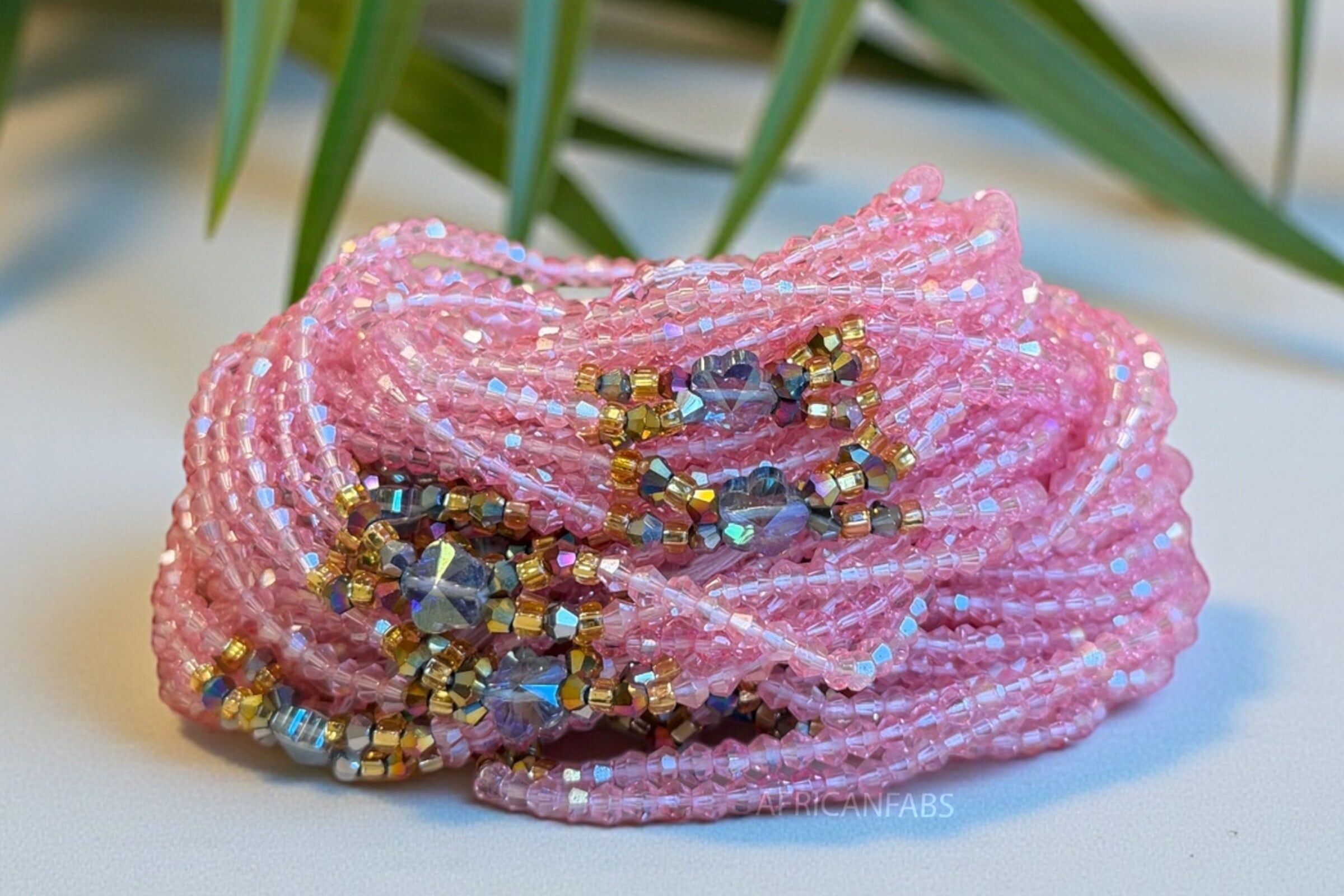 3 in 1 Waist Beads / African Hip Chain - Mami - Pink (Traditional non-elastic string)