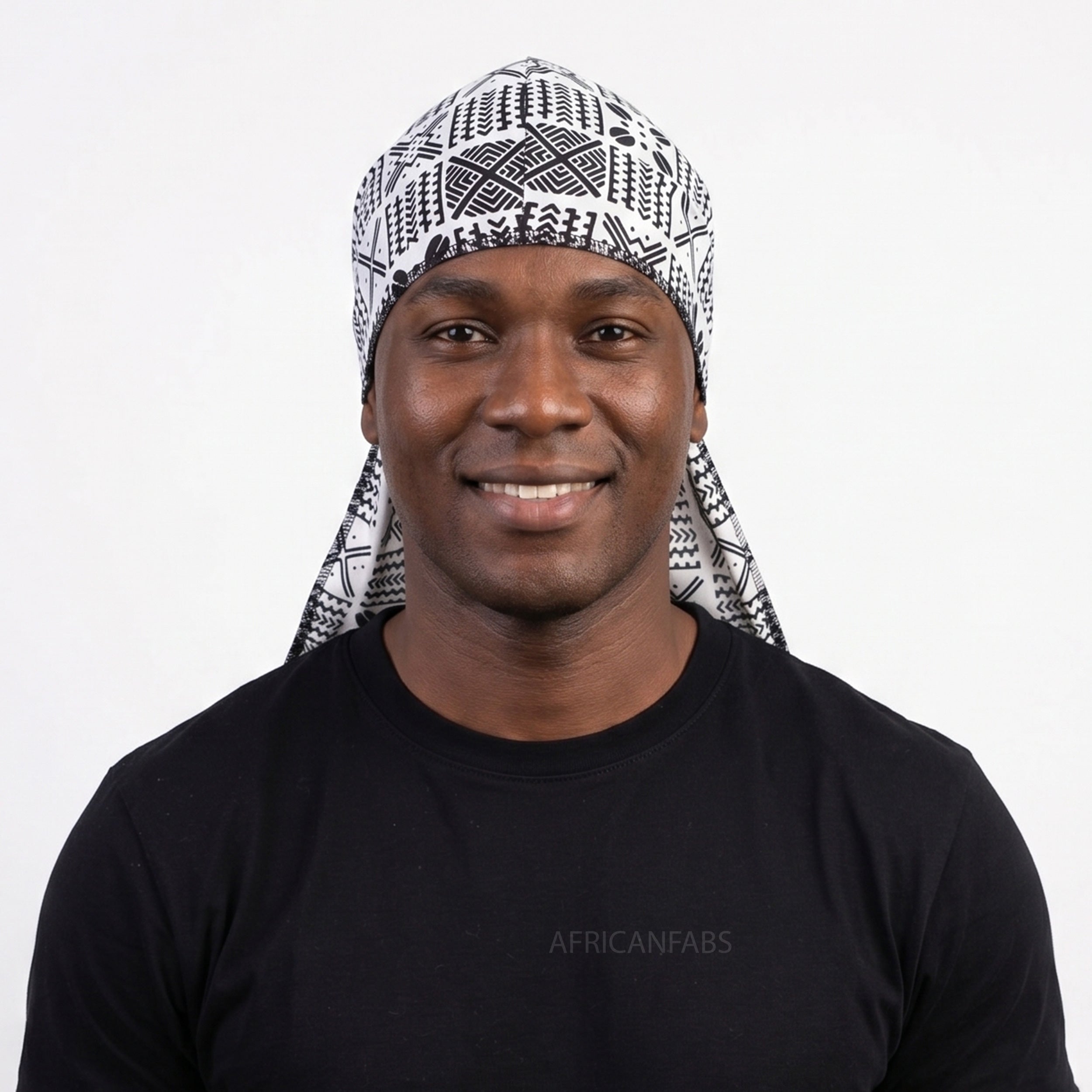 Durag / Du-rag / Do-rag / Bandana - Unisex - White and Black Bogolan