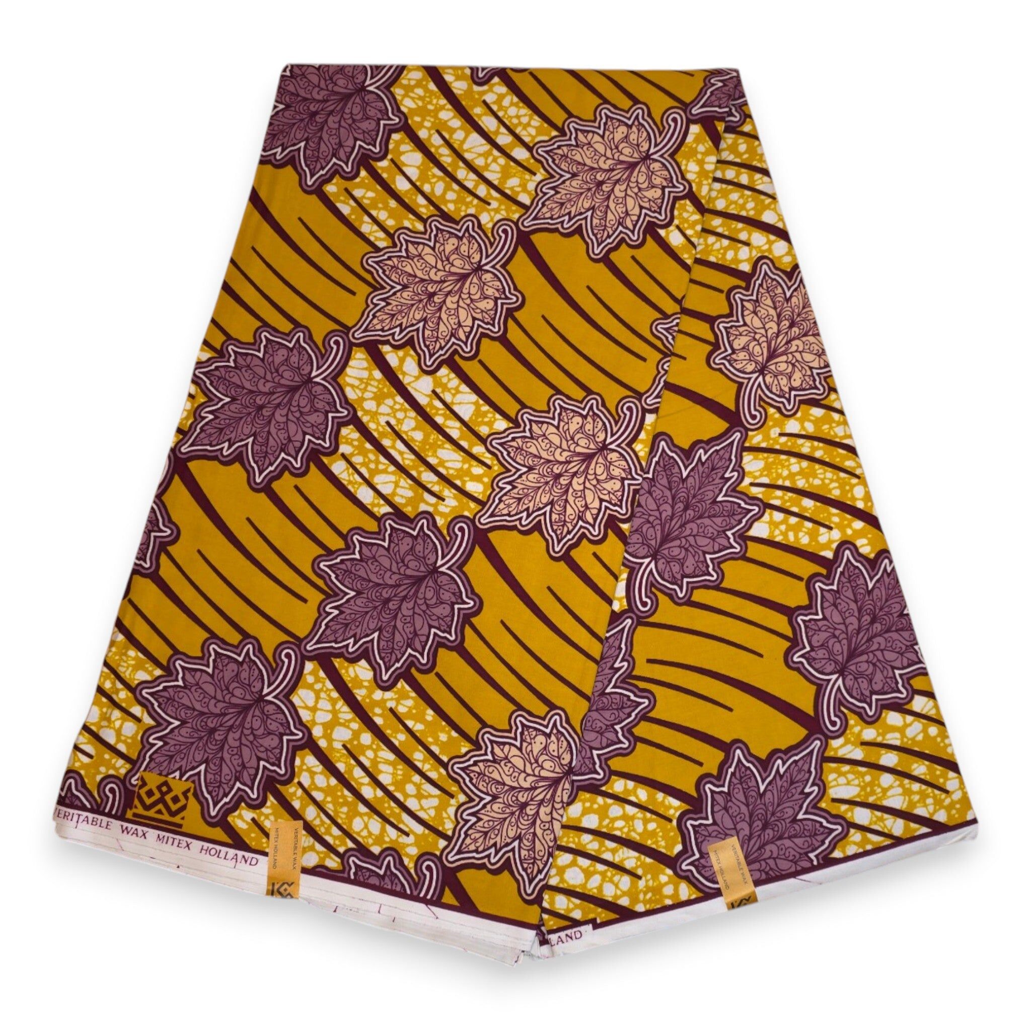 6 Yards - African Wax print fabric - Yellow Maple Leaf - 100% cotton