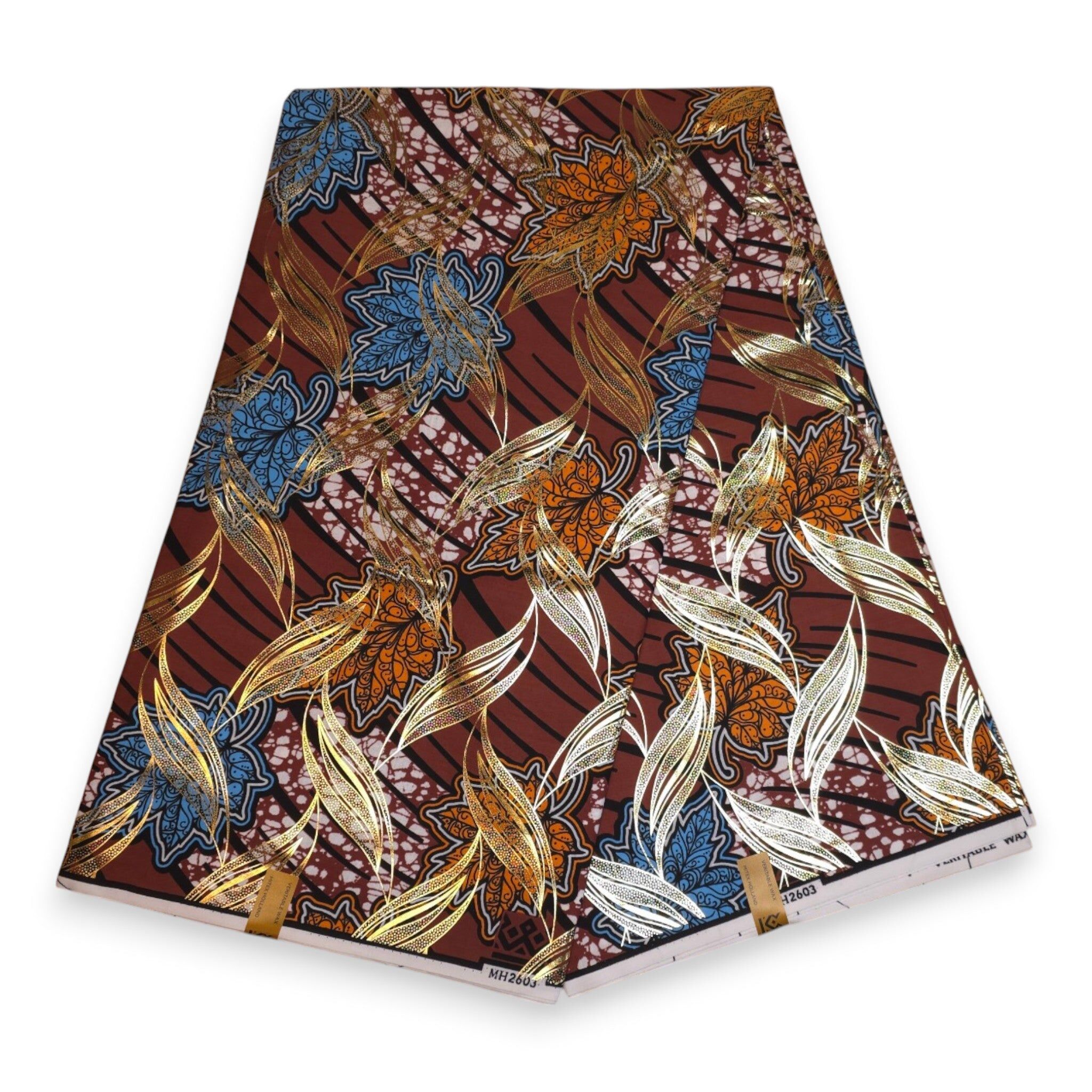 6 Yards - African Wax print fabric - Brown Gold Autumn Leaf - 100% cotton
