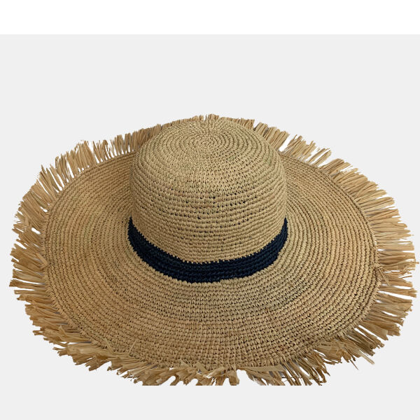 Wide-brimmed hat with raffia fringe trim - Tallita