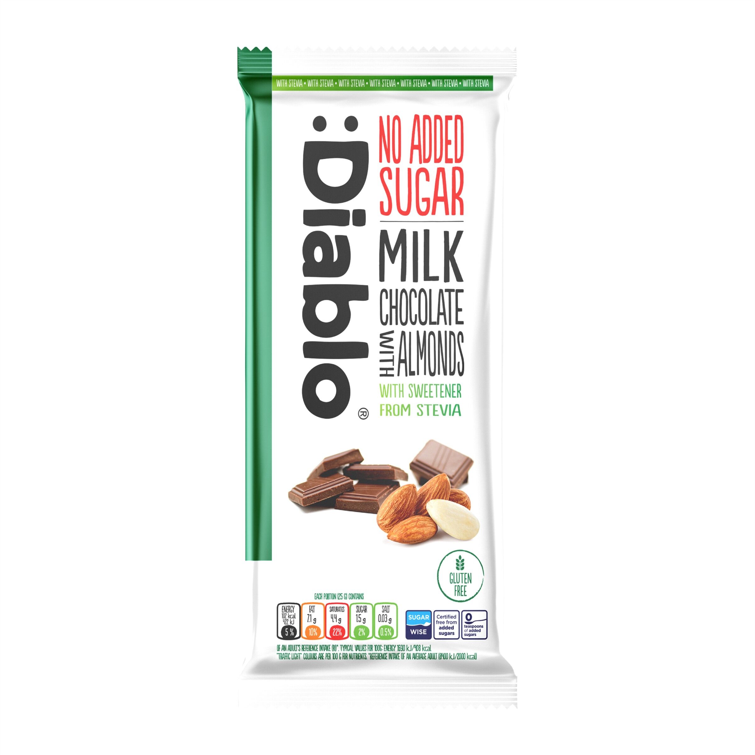No Added Sugar Milk Chocolate with Almonds 75g