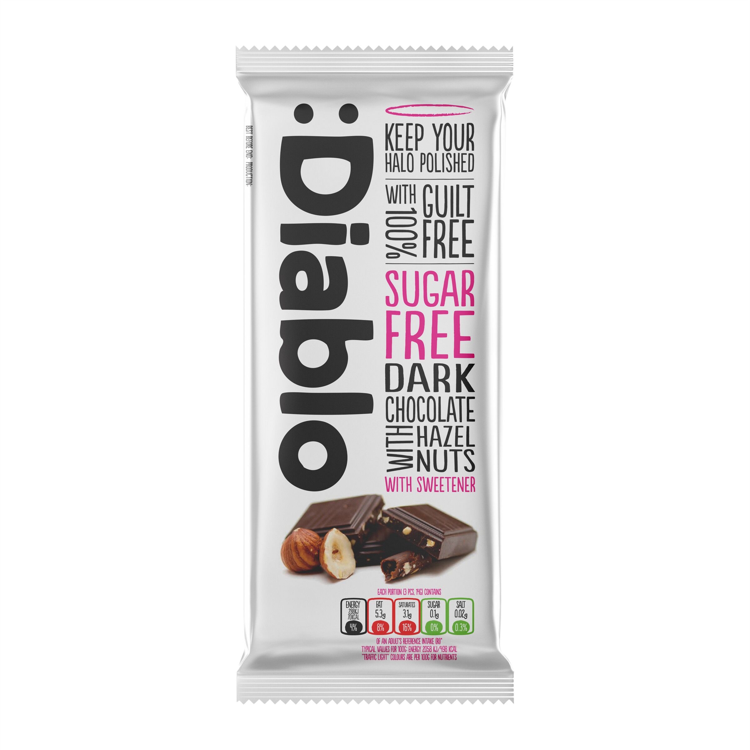 Sugar Free Dark Chocolate & Hazelnuts 85g