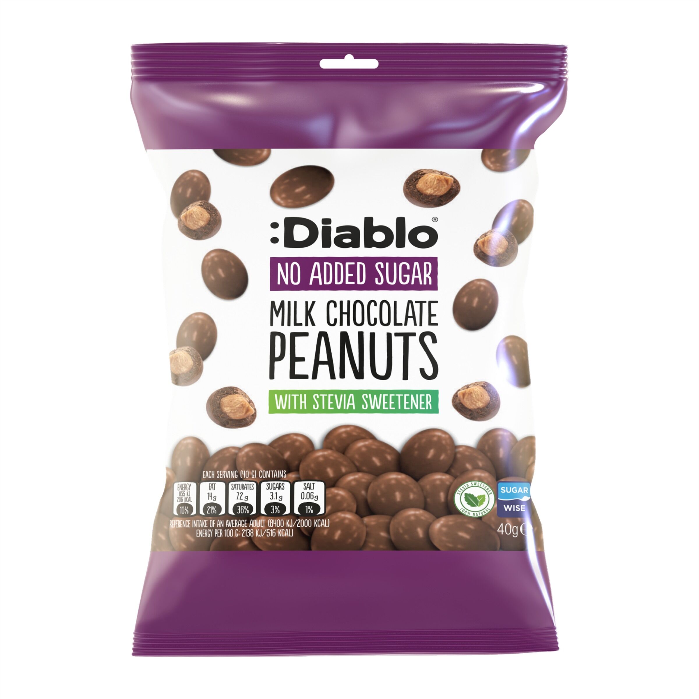 No Added Sugar Milk Chocolate Peanuts 40g