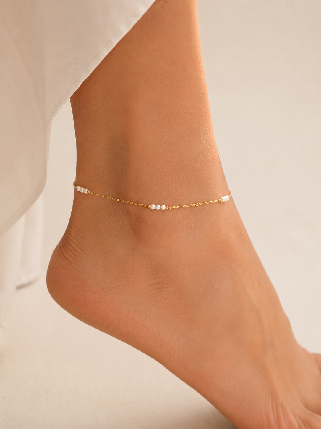 Chaîne de cheville Perles de Culture & Acier inoxydable Doré