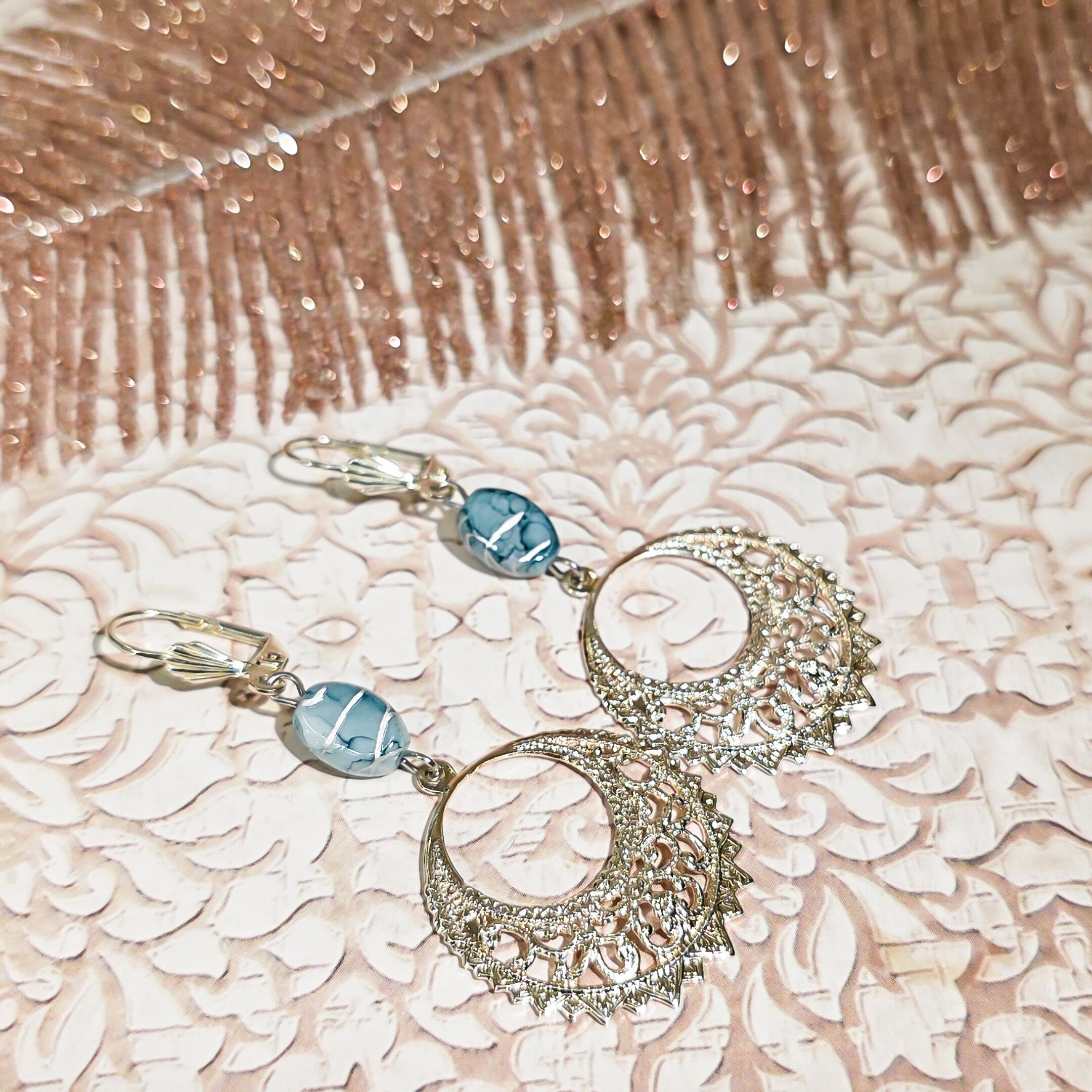 Hoop earrings with silver and green pearls, Bohemian chic, Mother's Day gift for Mom, Christmas gift for Teacher