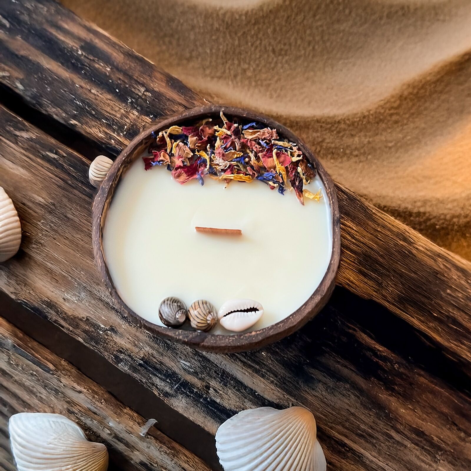 Coconut candle with flower seeds to plant