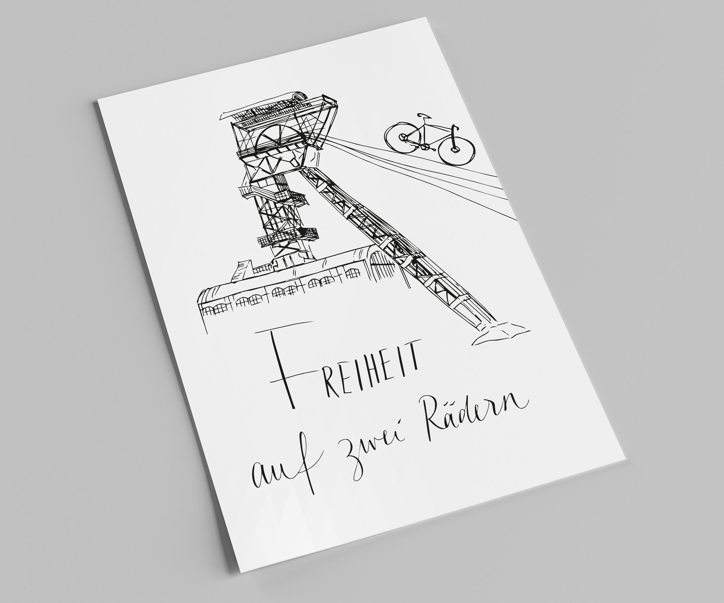 Carte de la Ruhr et du vélo de route | Tour de contrôle et vélo | Liberté sur deux roues | Carte postale à colorier