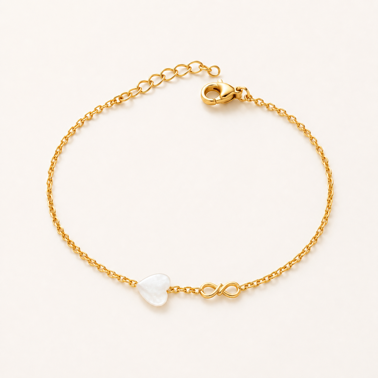 Bracelet Infini Cœur en Pierre Naturelle ou Nacre & Acier Inoxydable Doré