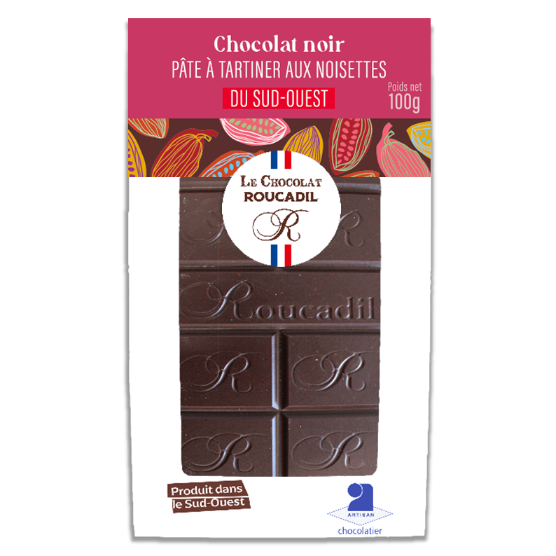 Tavoletta di cioccolato fondente con crema spalmabile alle nocciole del Sud-ovest - 100 g
