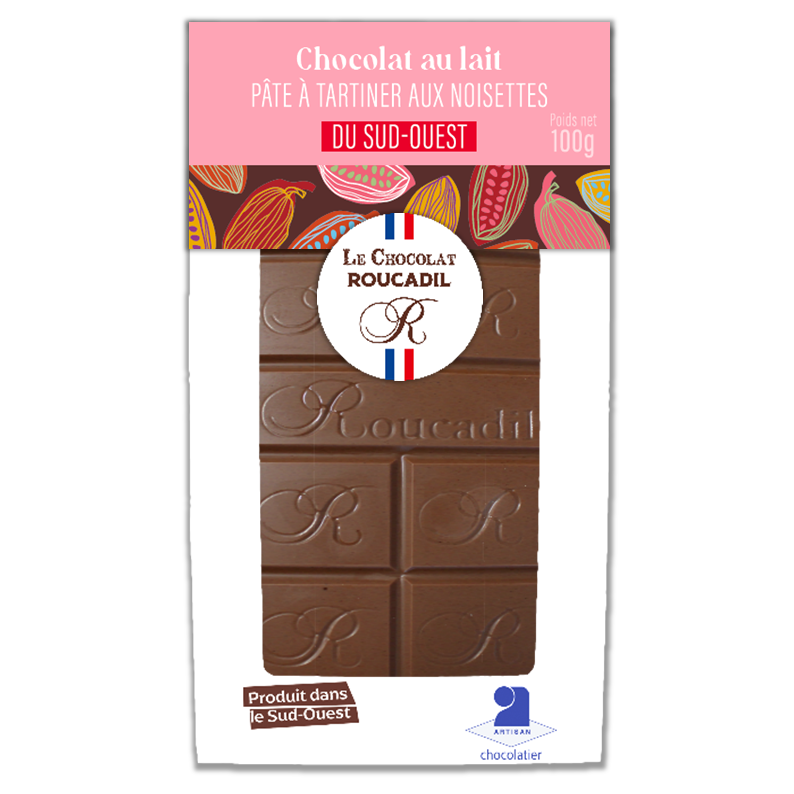 Tavoletta di cioccolato al latte con crema spalmabile alle nocciole del Sud-ovest - 100 g