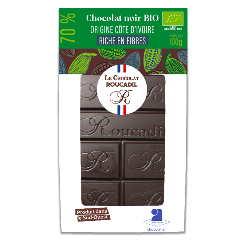 Tavoletta di cioccolato fondente al 70% proveniente dalla Costa d'Avorio - Biologico - 100 g
