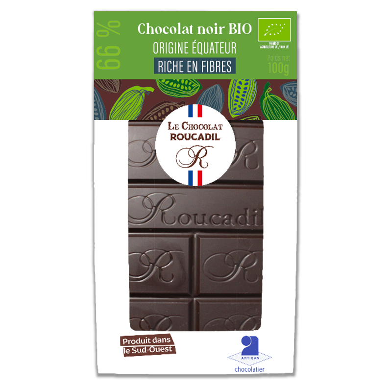 Tavoletta di cioccolato fondente al 66% proveniente dall'Ecuador - Biologico - 100 g