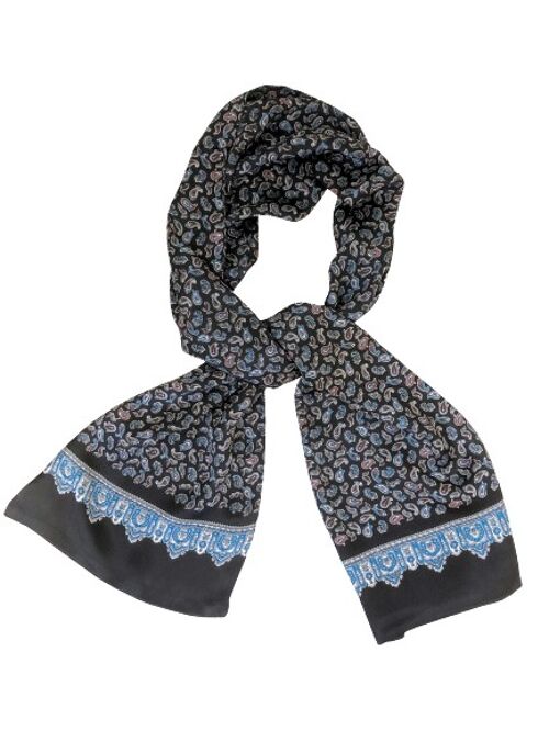 Navy Paisley 100% Silk Scarf