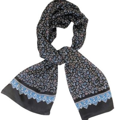 Navy Paisley 100% Silk Scarf