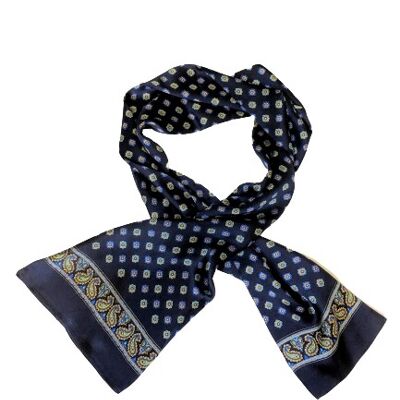 Schal mit Blumen-Paisley-Muster in Marineblau aus 100 % Seide