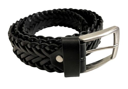 Woven Leather Belt Black 3,5cm