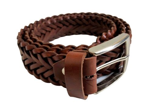 Woven Leather Belt Light Brown 3,5cm