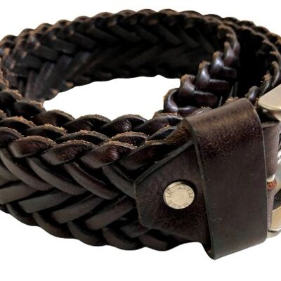 Woven Leather Belt Dark Brown 3,5 cm