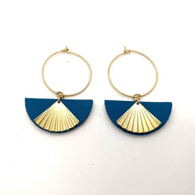 Half moon blue leather earring