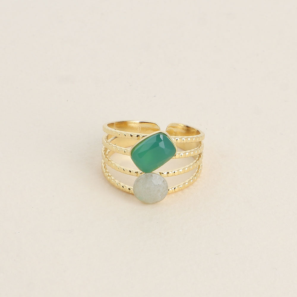 Bague Lolita - 4 rangs striés avec pierres naturelles