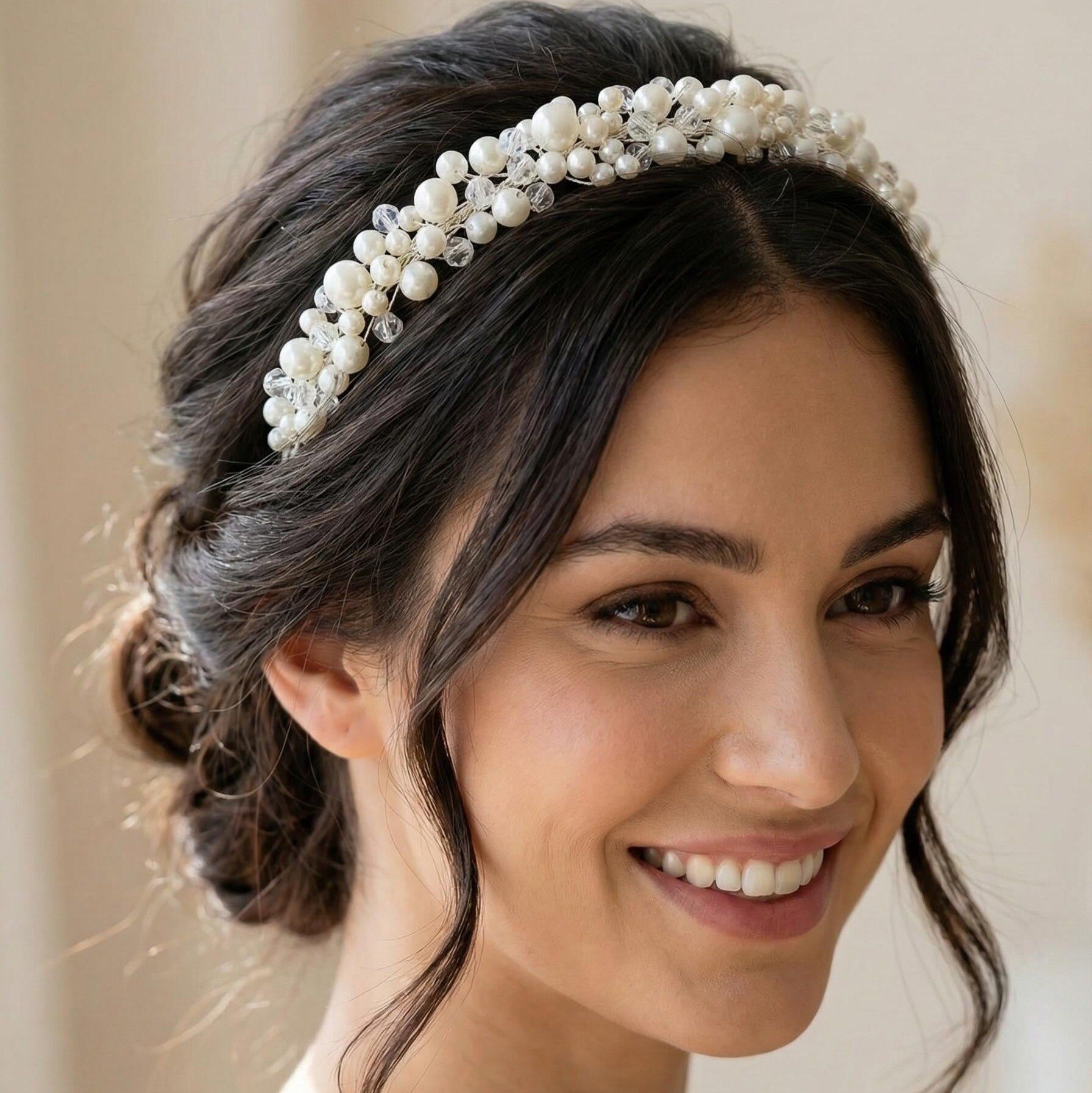 Perlen Kristall Diadem für elegante Brautfrisuren