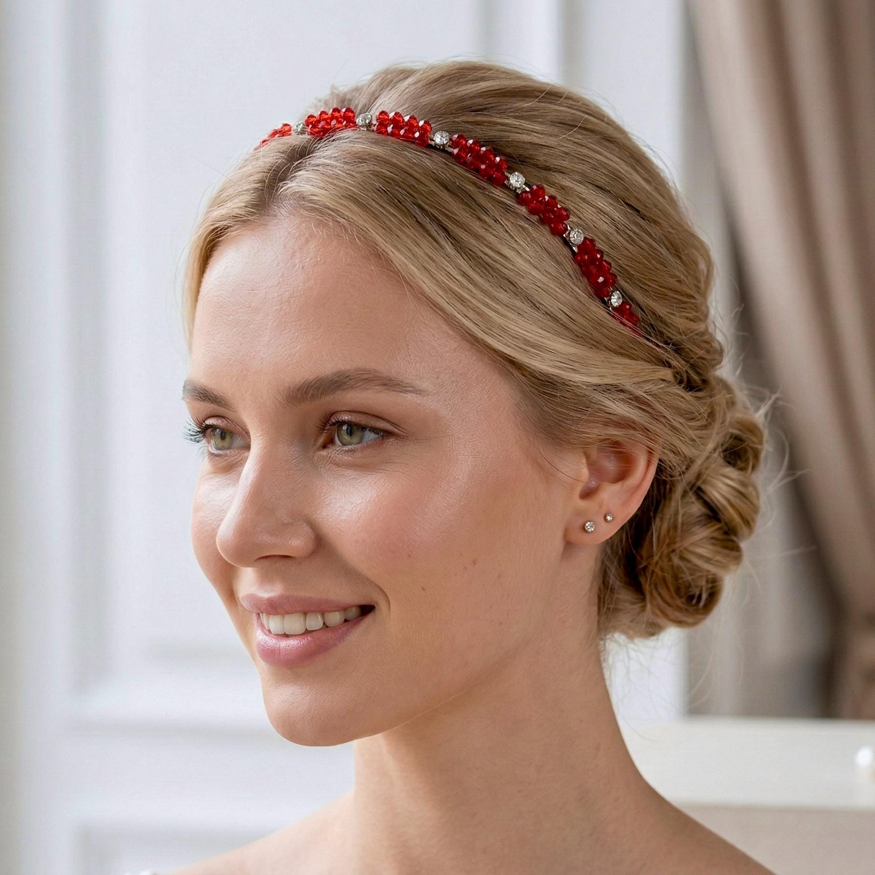 Braut Tiara Hellrot Rot Kristall Haarband Haarschmuck