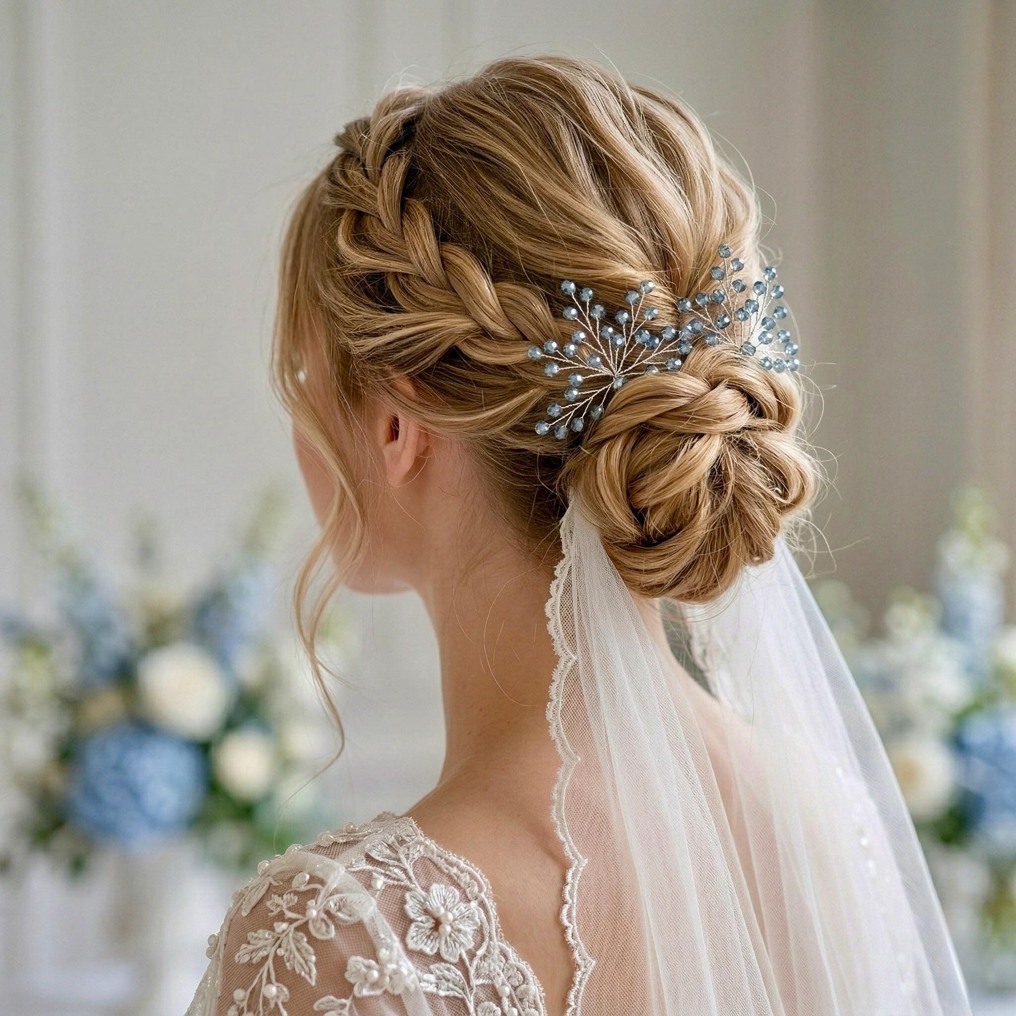 Blaue Kristall Haarnadeln für Hochzeit